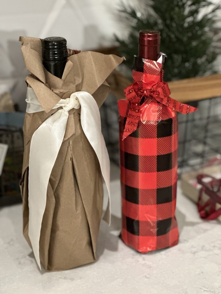 Wine tasting party setup with wrapped wine bottles, offering a stylish and elegant atmosphere for guests.