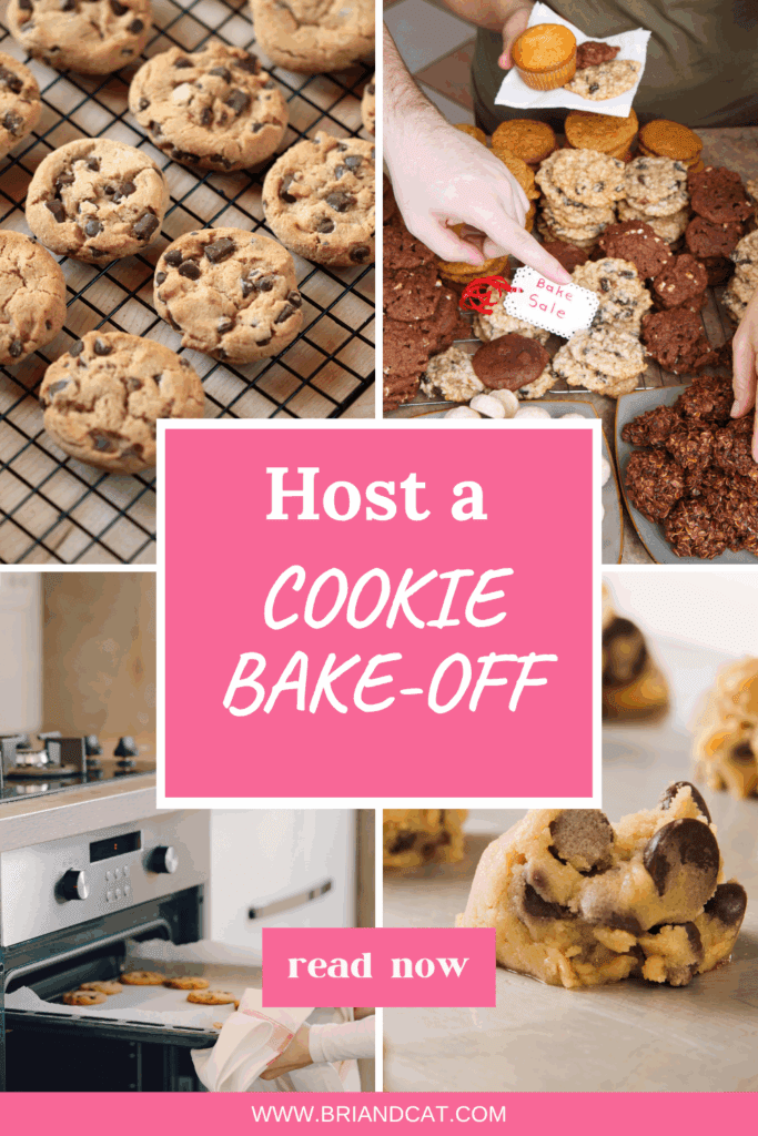 Collage featuring delicious cookies on a cooling rack, a person preparing cookies in the kitchen, a decorated tray of various cookies, and a close-up of cookie dough.
