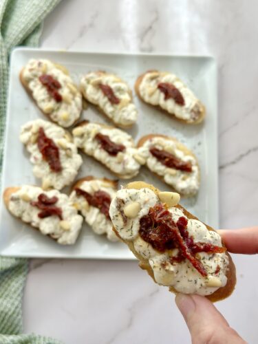 sun-dried tomato dill whipped feta crostini